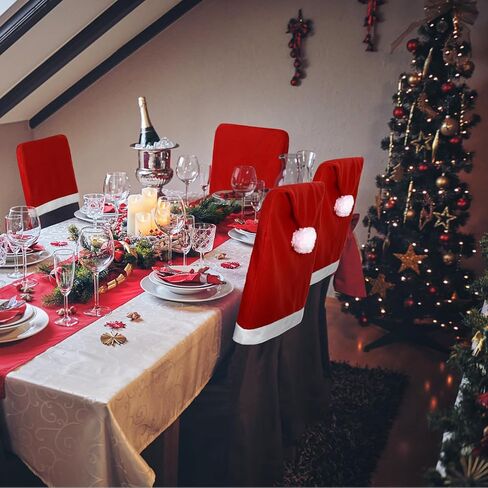 4PCS Christmas Chair Covers, Christmas Decoration Santa Claus Hat, Chair Slipcover Xmas Chair Back Cover for Christmas Dinning Room Decoration in Saudi Arabia