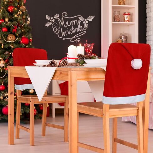 4PCS Christmas Chair Covers, Christmas Decoration Santa Claus Hat, Chair Slipcover Xmas Chair Back Cover for Christmas Dinning Room Decoration in Saudi Arabia