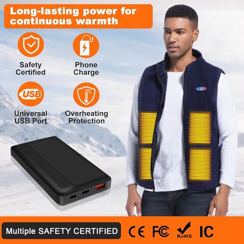 Heated Vest for Men with Power Bank,Lightweight Fleece Heated Vest for Hiking,Skiing,Camping in Winter in Saudi Arabia