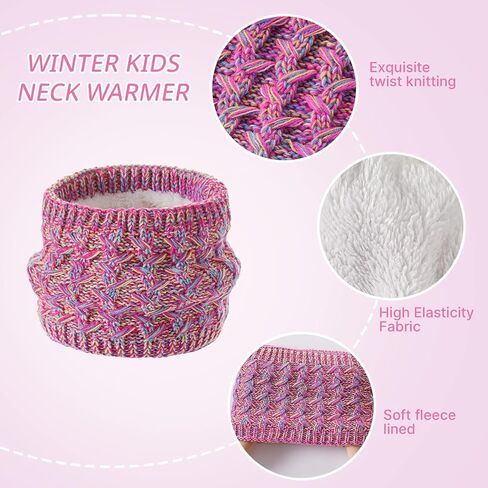 Tavaleu Kids Winter Beanie Hat Scart Gloves Set，Girls Fleece Lined Knitted Pom Hat Neck Warmer Knit Gloves for Children in Saudi Arabia