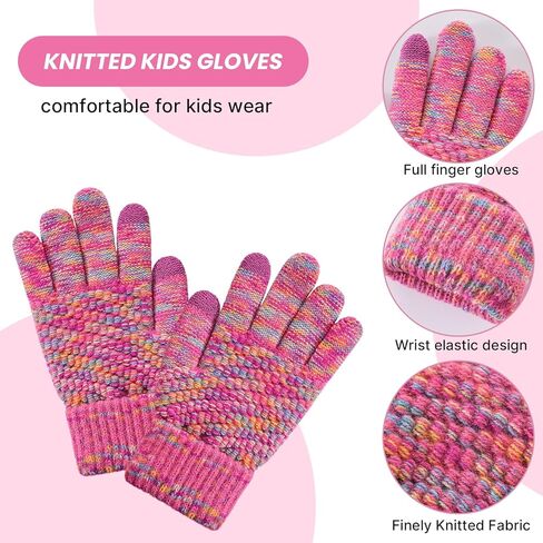 Tavaleu Kids Winter Beanie Hat Scart Gloves Set，Girls Fleece Lined Knitted Pom Hat Neck Warmer Knit Gloves for Children in Saudi Arabia