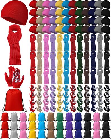 48 Set Kids Beanie Hat Scarf Gloves Set with Bag for Boys Girls Winter Gift, Christmas Donation, Homeless Care Package Bulk in Saudi Arabia