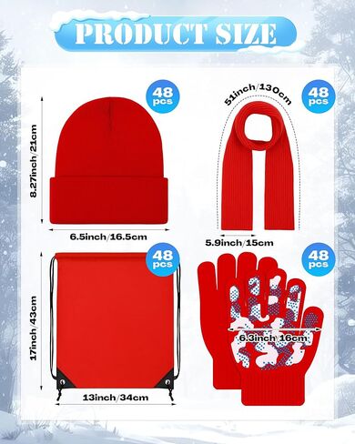 48 Set Kids Beanie Hat Scarf Gloves Set with Bag for Boys Girls Winter Gift, Christmas Donation, Homeless Care Package Bulk in Saudi Arabia