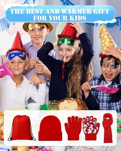 48 Set Kids Beanie Hat Scarf Gloves Set with Bag for Boys Girls Winter Gift, Christmas Donation, Homeless Care Package Bulk in Saudi Arabia