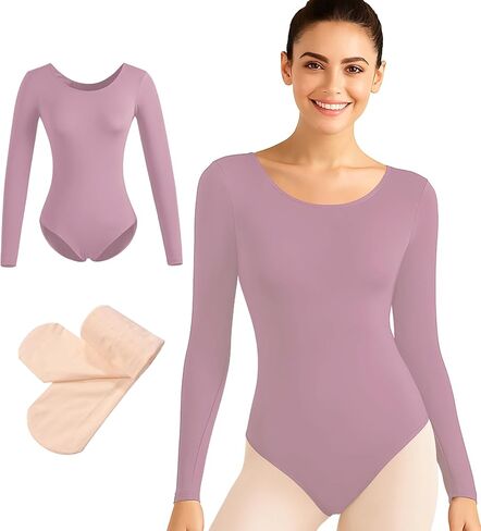 Women Long Sleeve Leotard with tights for Ballet Dance Gymnastics,Full Lining in Saudi Arabia