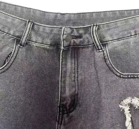 شورتات جينز فضفاضة للرجال أسود رمادي نمط نجمة عتيقة Jorts الرجال Y2K موضة عادية فضفاض الدينيم السراويل الشارع الشهير in Kuwait