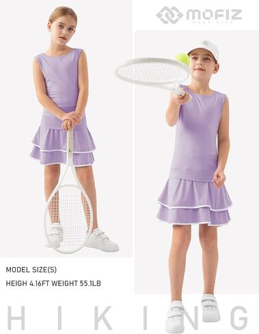 MoFiz Girls Tennis Golf Dress Outfit Sleeveless Tank Top Sets Athletic Dresses with Shorts Pockets in Saudi Arabia