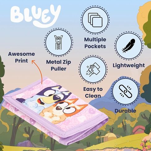 Bluey Kids Wallet and Keychain Set for Girls – Toddler Trifold Coin Purse Pocket for Cash with Zipper and Clear ID Travel Back to School. in Saudi Arabia