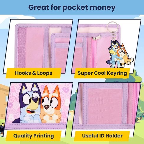 Bluey Kids Wallet and Keychain Set for Girls – Toddler Trifold Coin Purse Pocket for Cash with Zipper and Clear ID Travel Back to School. in Saudi Arabia