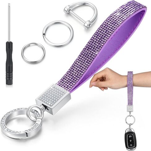 سلسلة مفاتيح سيارة جلدية من حجر الراين اللامع مقاس 4.72 بوصة مع أحجار الراين اللامعة للنساء والفتيات هدايا عيد الميلاد in Kuwait