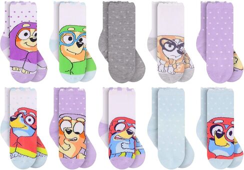 Bluey Socks 10 Pack Toddler Socks with Grips for Boys and Girls 2T–4T – Non Slip Crew Socks – Great Gifts Set in Saudi Arabia