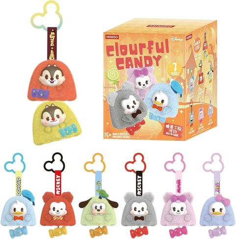 MINISO Disney Mickey Mouse Family Candy Series Keychain Blind Box قطيفة - حقيبة ساحرة قابلة للجمع، هدية مفاجأة عيد ميلاد للأصدقاء والعائلة، صندوق واحد in Saudi Arabia