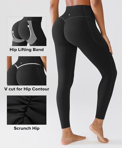 بنطال ضيق لرفع المؤخرة من BRXL مع جيوب للنساء، مقاس 25 بوصة للتحكم في البطن بخصر عالٍ بدون درزات أمامية، سروال ضيق للتمرين في صالة الألعاب الرياضية in Kuwait