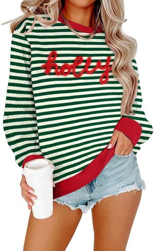 JINTING Christmas Sweatshirt Women Sequined Xmas Graphic Pullover Sweatshirt Crewneck Long Sleeve oversised Tee Tops in Kuwait