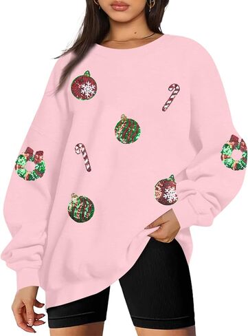 JINTING عيد الميلاد البلوز المرأة مطرزة عيد الميلاد الجرافيك البلوز البلوز Crewneck كم طويل المتضخم المحملة القمم in Kuwait