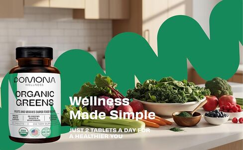 Pomona Wellness Super Greens Supplement, Full of Superfood Vitamins & Minerals, Fruits & Vegetable, Greens Powder for Bloating and Digestion, Gut Health, USDA Organic, Non-GMO, 60 Tablets in Saudi Arabia