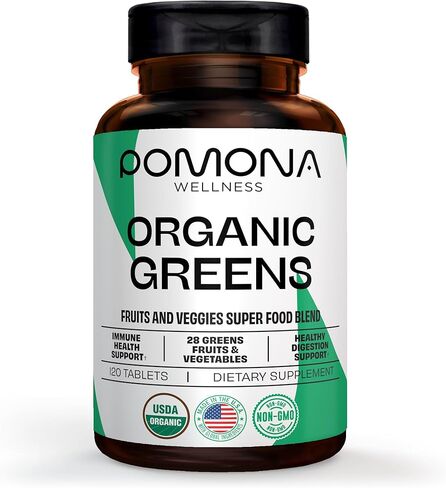 Pomona Wellness Super Greens Supplement, Full of Superfood Vitamins & Minerals, Fruits & Vegetable, Greens Powder for Bloating and Digestion, Gut Health, USDA Organic, Non-GMO, 60 Tablets in Saudi Arabia