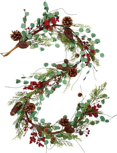 Bibelot 20 inches Red Berry with Pine Cones Wreath Christmas Wreath for Front Door Wreath Artificial Green Leaves Festival Decor Wreath Farmhouse Rustic Winter Home Wall Windows Decor (Red) … in Kuwait