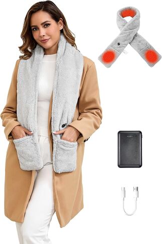 Graphene Heated Scarf with 2 Pockets for Women Men, Neck Heating Pad with 10000mAh Rechargeable Battery, Electric Heat Neck Wrap for Neck Pain Cold Muscle Stiffness in Saudi Arabia