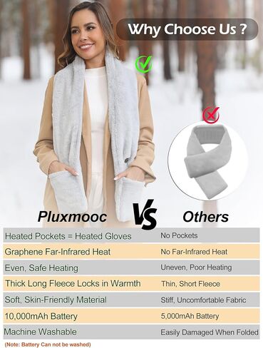 Graphene Heated Scarf with 2 Pockets for Women Men, Neck Heating Pad with 10000mAh Rechargeable Battery, Electric Heat Neck Wrap for Neck Pain Cold Muscle Stiffness in Saudi Arabia