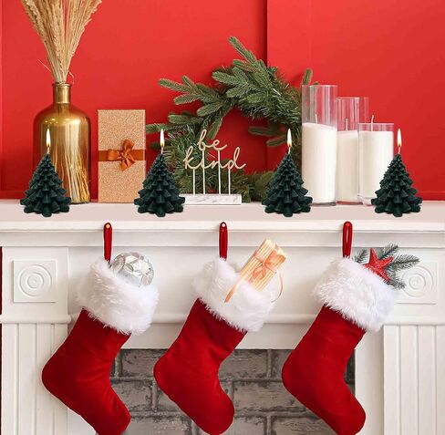 مجموعة شموع على شكل شجرة عيد الميلاد من Gift Boutique مكونة من 4 شموع مزخرفة بأشجار غابة الأرز وشموع مزرعة ريفية وديكور داخلي لطاولة المنزل وهدايا عيد الميلاد in Kuwait
