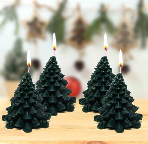 مجموعة شموع على شكل شجرة عيد الميلاد من Gift Boutique مكونة من 4 شموع مزخرفة بأشجار غابة الأرز وشموع مزرعة ريفية وديكور داخلي لطاولة المنزل وهدايا عيد الميلاد in Kuwait