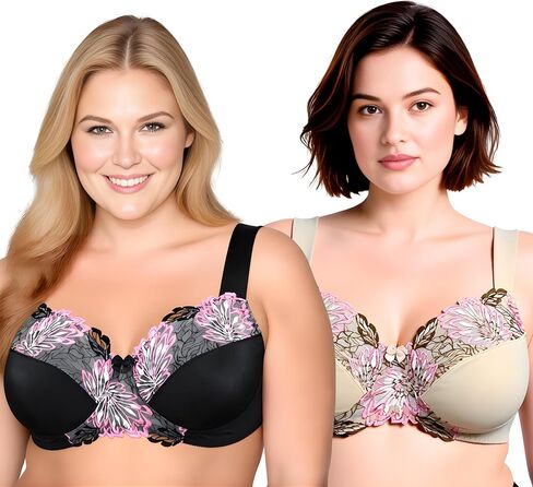 Curve Muse Women's Plus Size Minimizer Wireless Unlined Bra with Embroidery Lace in Saudi Arabia