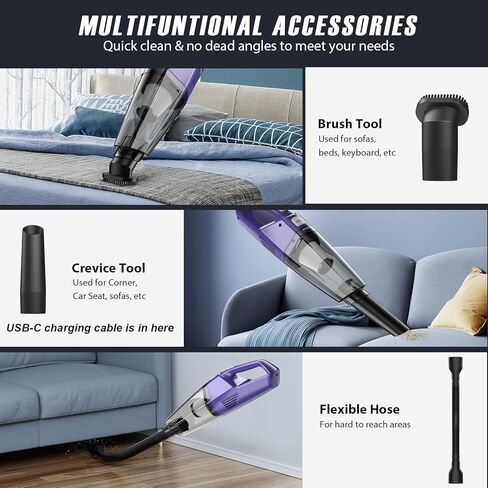 Handheld Vacuum Cordless,Car Vacuum Cleaner Portable Wireless with LED Light Washable HEPA Filter,Low-Noise Lightweight Mini Hand Vacuum Cordless Rechargeable for Car,Office and Home Cleaning in Saudi Arabia