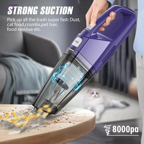Handheld Vacuum Cordless,Car Vacuum Cleaner Portable Wireless with LED Light Washable HEPA Filter,Low-Noise Lightweight Mini Hand Vacuum Cordless Rechargeable for Car,Office and Home Cleaning in Saudi Arabia