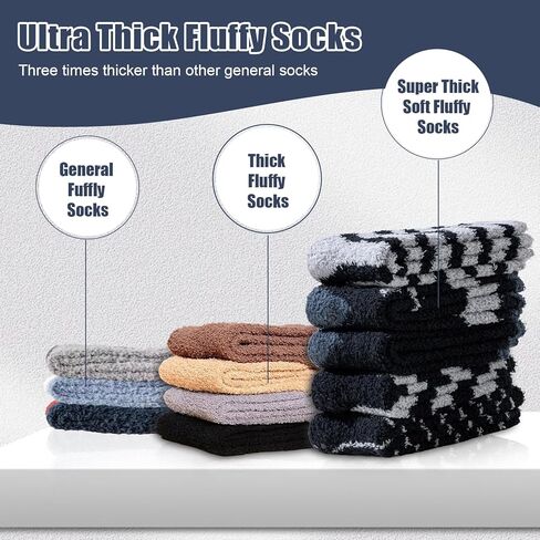 Men's Fuzzy Socks with Grips, 5 Pairs Warm Cozy Thick Slipper Socks for Winter, Home, Hospital, Sleeping, Christmas in Saudi Arabia