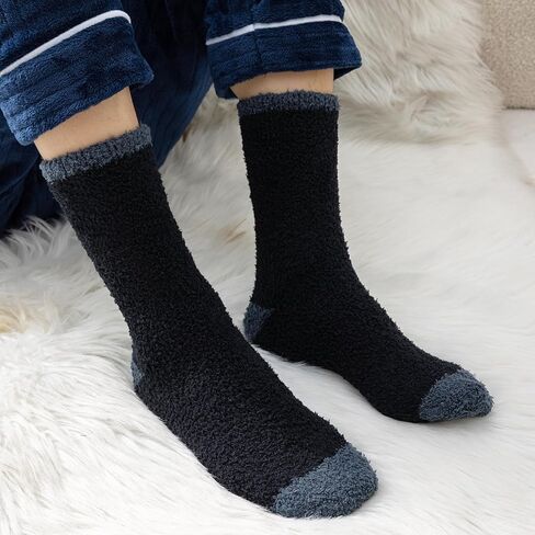 Men's Fuzzy Socks with Grips, 5 Pairs Warm Cozy Thick Slipper Socks for Winter, Home, Hospital, Sleeping, Christmas in Saudi Arabia