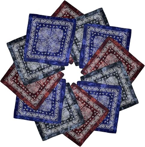 Paisley Bandanas 12 Piece Novelty Handkerchief Scarfs Headband Cotton Headwear in Saudi Arabia