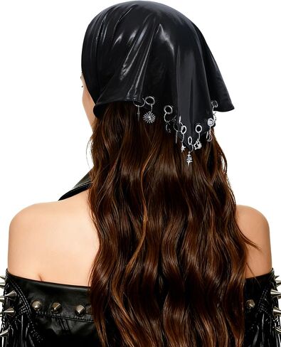 Punk Triangle Head Scarf with Metal Charms - Y2K Sparkly Bandana for Women | Vintage Neck Scarf for Festival Party Concert in Saudi Arabia
