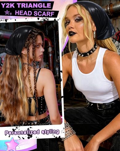 Punk Triangle Head Scarf with Metal Charms - Y2K Sparkly Bandana for Women | Vintage Neck Scarf for Festival Party Concert in Saudi Arabia