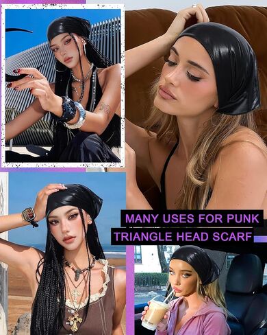 Punk Triangle Head Scarf with Metal Charms - Y2K Sparkly Bandana for Women | Vintage Neck Scarf for Festival Party Concert in Saudi Arabia