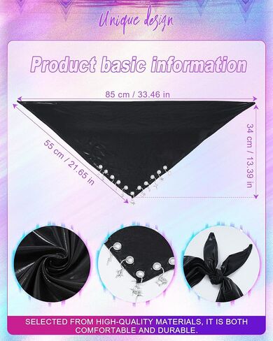 Punk Triangle Head Scarf with Metal Charms - Y2K Sparkly Bandana for Women | Vintage Neck Scarf for Festival Party Concert in Saudi Arabia