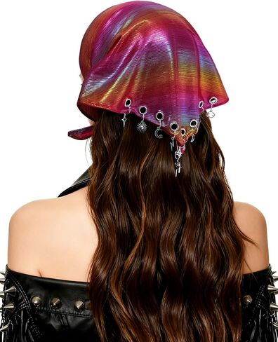 Punk Triangle Head Scarf with Metal Charms - Y2K Sparkly Bandana for Women | Vintage Neck Scarf for Festival Party Concert in Saudi Arabia
