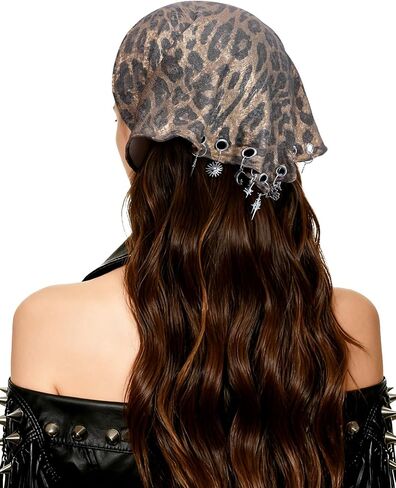 Punk Triangle Head Scarf with Metal Charms - Y2K Sparkly Bandana for Women | Vintage Neck Scarf for Festival Party Concert in Saudi Arabia