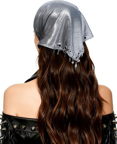 Punk Triangle Head Scarf with Metal Charms - Y2K Sparkly Bandana for Women | Vintage Neck Scarf for Festival Party Concert in Saudi Arabia