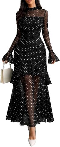 GothDark Womens Floral Maxi Dress Sheer Mesh Bell Sleeve Tiered Ruffle Gothic Romantic Casual Long Dresses in Saudi Arabia