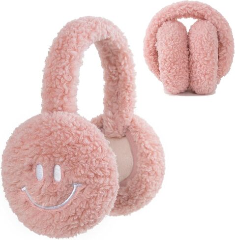 F Flammi Ear Muffs for Winter Women, Adjustable Head Band Fuzzy Faux Fur Earmuffs Foldable Ear Warmer Girl Soft Smiley Face in Saudi Arabia