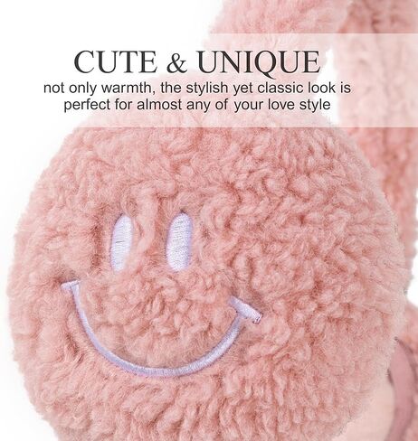 F Flammi Ear Muffs for Winter Women, Adjustable Head Band Fuzzy Faux Fur Earmuffs Foldable Ear Warmer Girl Soft Smiley Face in Saudi Arabia