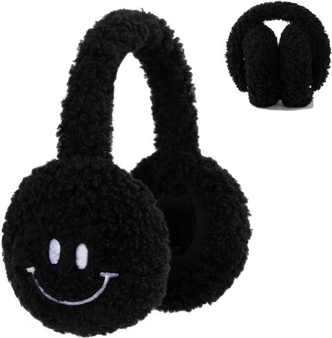 F Flammi Ear Muffs for Winter Women, Adjustable Head Band Fuzzy Faux Fur Earmuffs Foldable Ear Warmer Girl Soft Smiley Face in Saudi Arabia