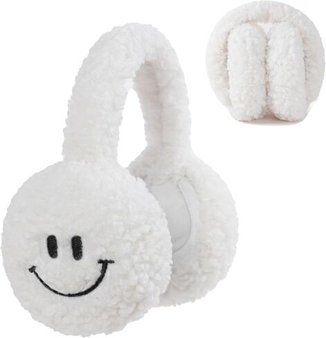 F Flammi Ear Muffs for Winter Women, Adjustable Head Band Fuzzy Faux Fur Earmuffs Foldable Ear Warmer Girl Soft Smiley Face in Saudi Arabia