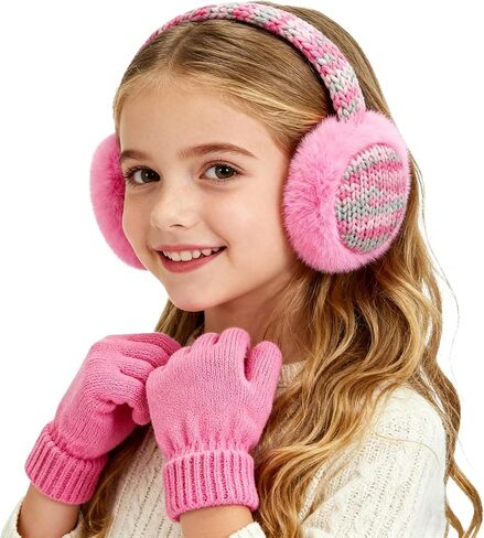 Mei MACLEOD Girls Earmuffs Knit Winter Ear Muffs Gloves Set for Kids Boys Cold Weather Ear Warmer in Saudi Arabia