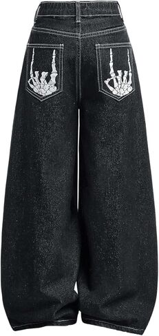 Verdusa Girl's Goth Wide Leg Baggy Jeans Streetwear Loose Denim Pants with Pockets in Saudi Arabia
