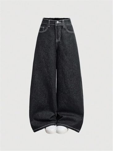Verdusa Girl's Goth Wide Leg Baggy Jeans Streetwear Loose Denim Pants with Pockets in Saudi Arabia