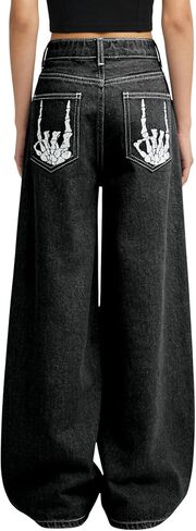 Verdusa Girl's Goth Wide Leg Baggy Jeans Streetwear Loose Denim Pants with Pockets in Saudi Arabia