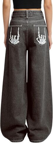 Verdusa Girl's Goth Wide Leg Baggy Jeans Streetwear Loose Denim Pants with Pockets in Saudi Arabia