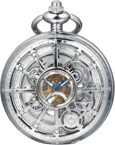 Steampunk Pocket Watch Skeleton Mechanical Gear Hand-Wind Roman Numerals Antique Chain Mens in Saudi Arabia